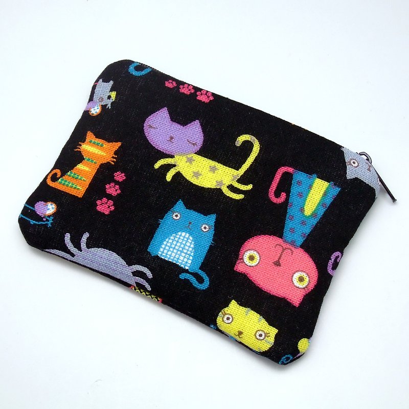 拉链零钱包，卡片包，钥匙包，耳机包，小物包 (可爱的猫咪) (ZS-125) - 零钱包 - 棉．麻 多色