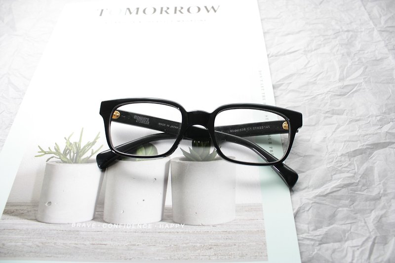 黑色复古方框眼镜七枚蝶番铰链日本手造 - 眼镜/眼镜框 - 其他材质 黑色