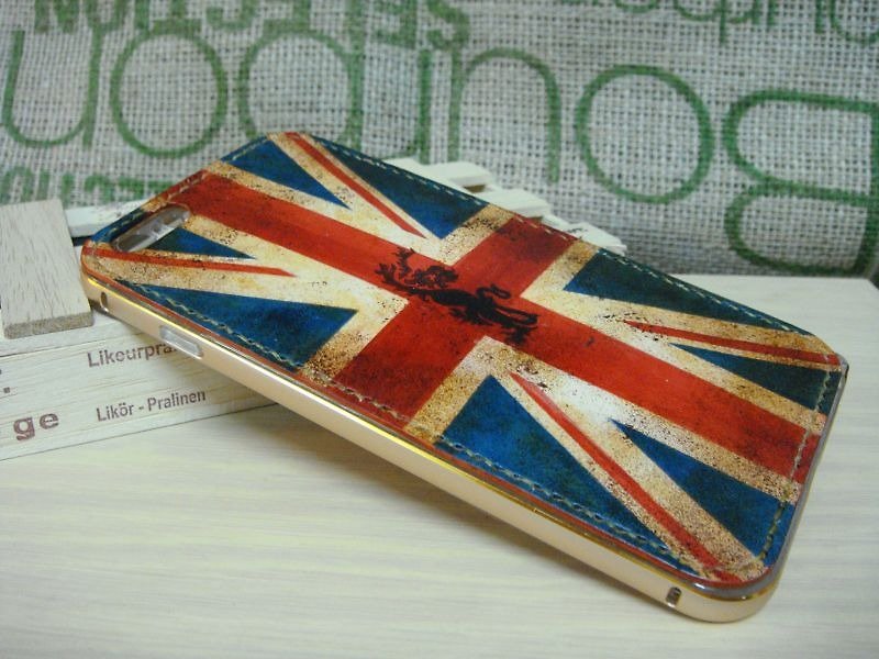 [ISSIS] 铝合金边框，手作真皮纯手绘老旧英国旗图样手机保护壳 for Iphone 6 plus - 其他 - 真皮 