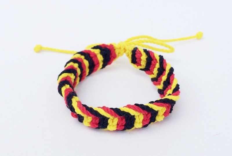 黄红黑三色编绳 - 手链/手环 - 棉．麻 黄色