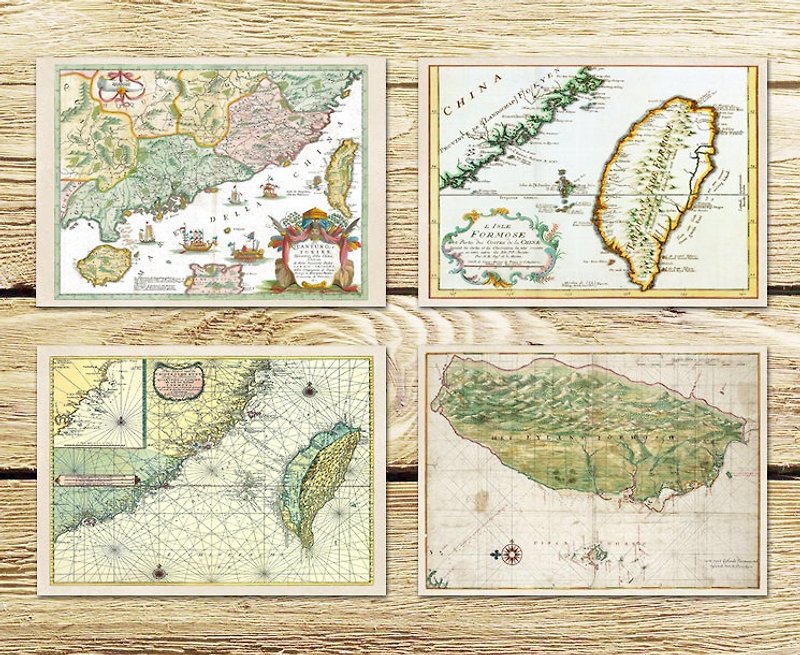 台湾老地图D 明信片 - 卡片/明信片 - 纸 金色