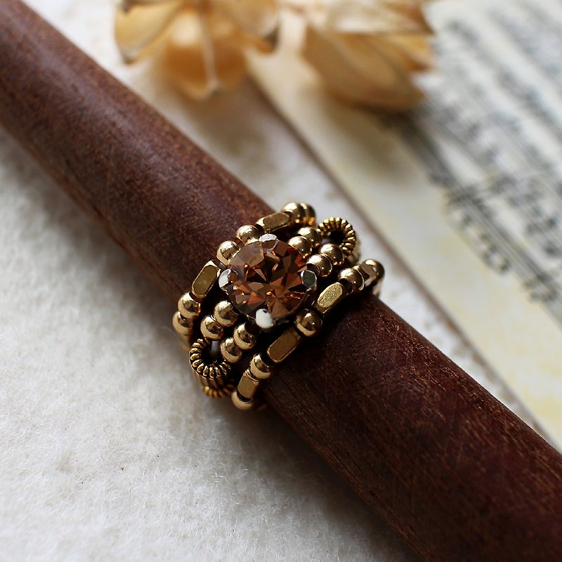 EF黄铜流金岁月NO.122咖啡色特大水钻戒指套组 - 戒指 - 其他材质 金色