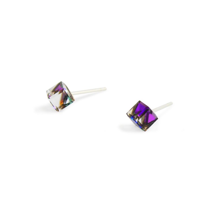 比比的眼"晶"系列-透明紫小方块水晶耳针(邮寄包邮) - 耳环/耳夹 - 宝石 紫色