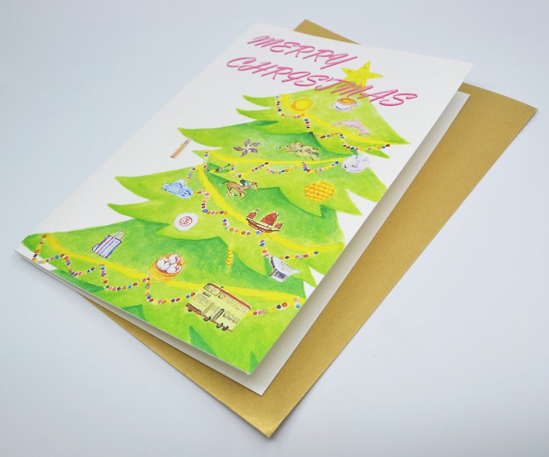 手绘圣诞咭 – 圣诞树香港 - 卡片/明信片 - 纸 多色
