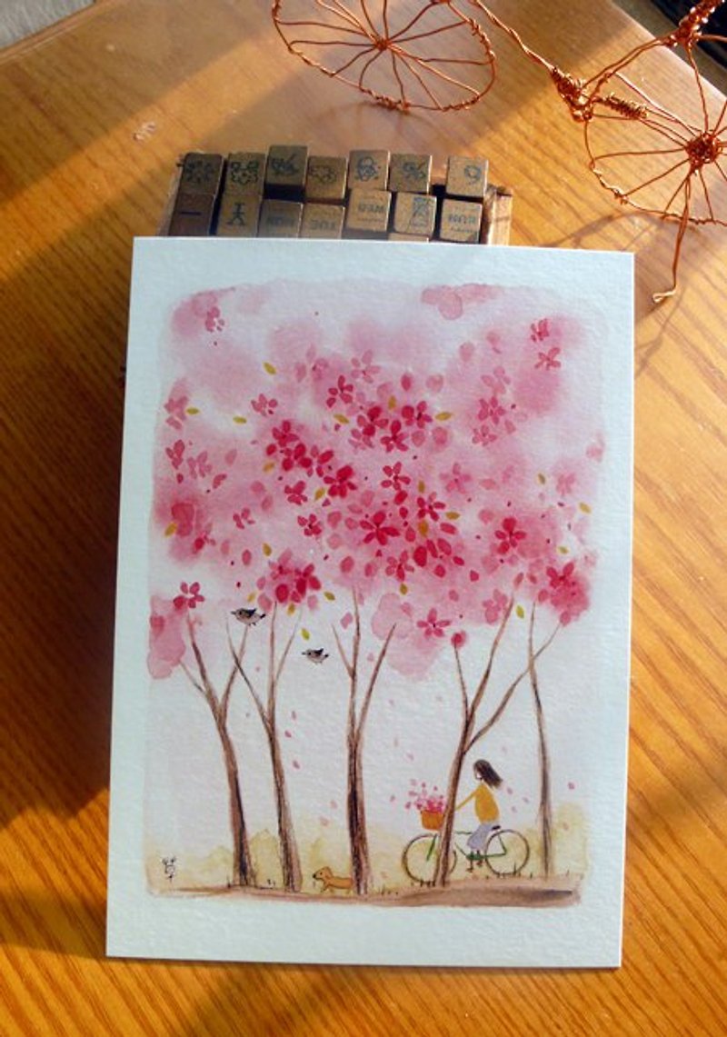 春之树/下起粉红色的雨  明信片 - 卡片/明信片 - 纸 粉红色