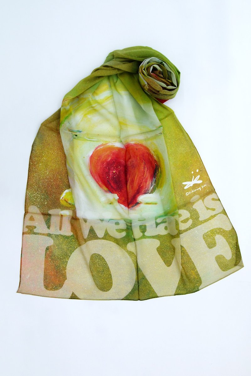 【结婚礼物】设计师数码打印真丝围巾系列-All we have is love - 丝巾 - 丝．绢 绿色