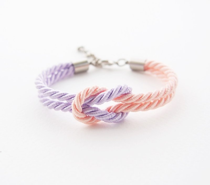 Peach and Lavender rope knot bracelet - 手链/手环 - 其他材质 紫色