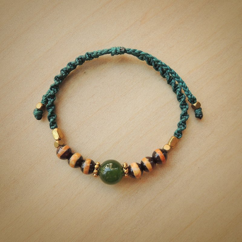 森林 / 天然石x巴西蚕丝蜡线手环 - 手链/手环 - 宝石 绿色