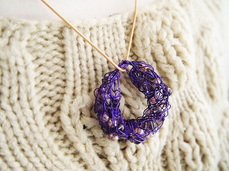 P011订制手工编织铜线配胶珠坠子连链 ● 香港制造 - 项链 - 其他材质 紫色