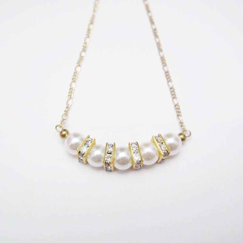 【MUCHU沐橘】珍珠小姐。珍珠水钻黄铜项链 PN013 - 项链 - 宝石 白色