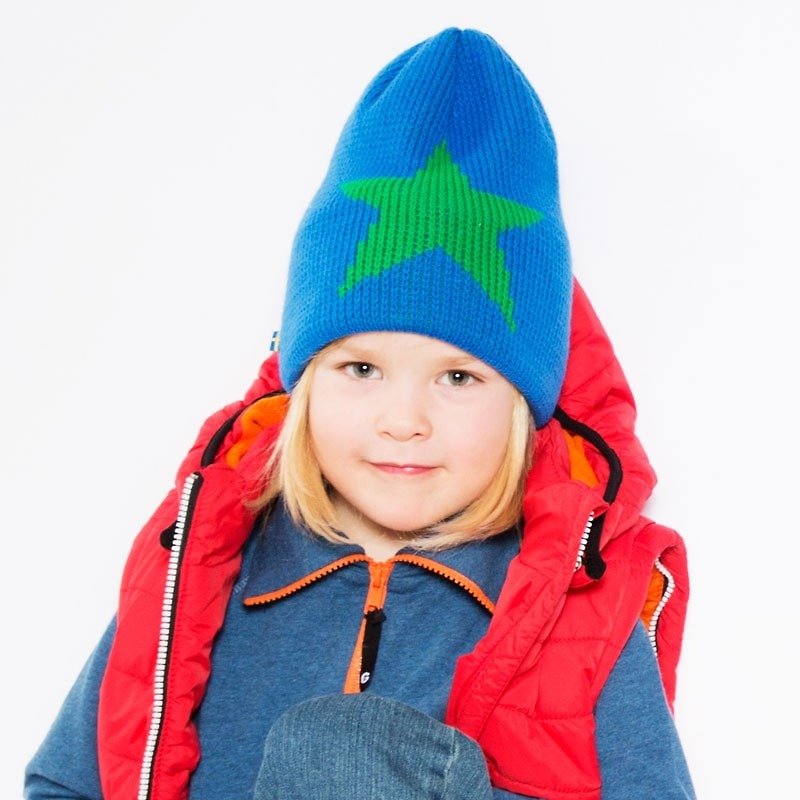【北欧童装】瑞典内刷保暖防水毛层羊毛针织帽2Y-6Y 蓝/绿星星 - 婴儿帽/发带 - 棉．麻 蓝色