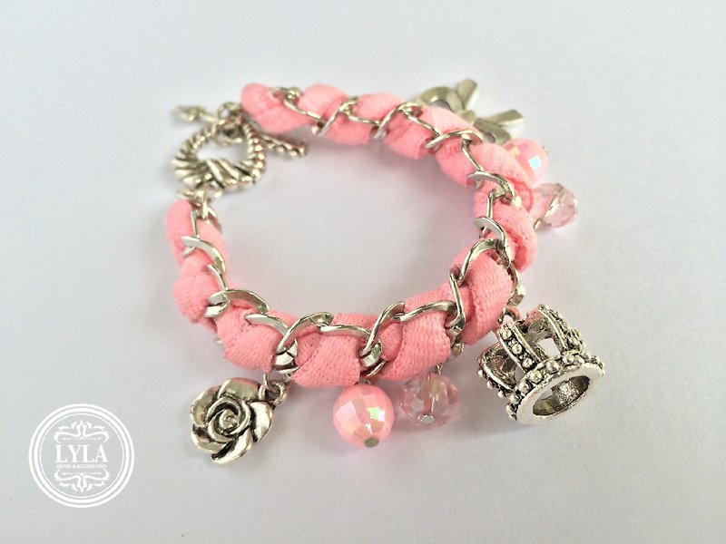 粉色银链皇冠吊饰编绳 - 手链/手环 - 其他金属 粉红色
