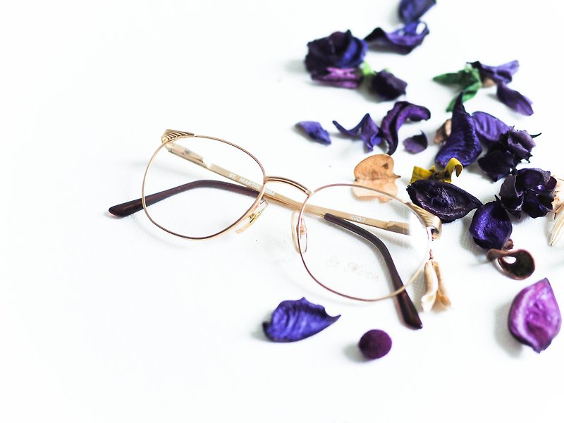 河水山 - 金丝压纹方型框弹簧镜脚眼镜 Japan 日本好学生 金框 - 眼镜/眼镜框 - 其他金属 金色