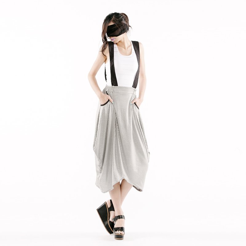 【Skirt】造型下摆吊带裙 < 黑 / 灰银点 x 2色> - 裙子 - 其他材质 多色