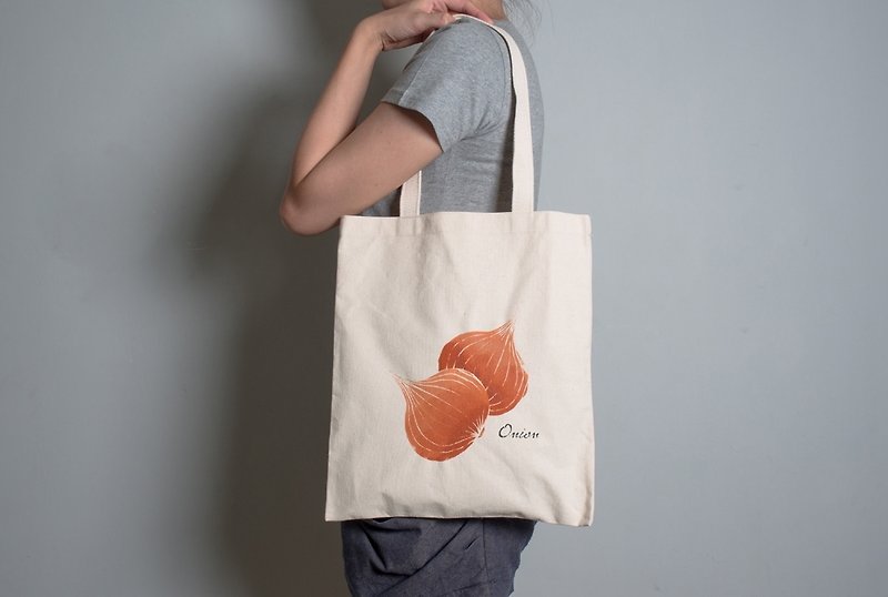 手绘手印 胚布提袋【洋葱】单面图案 手提/肩背 - 侧背包/斜挎包 - 棉．麻 橘色