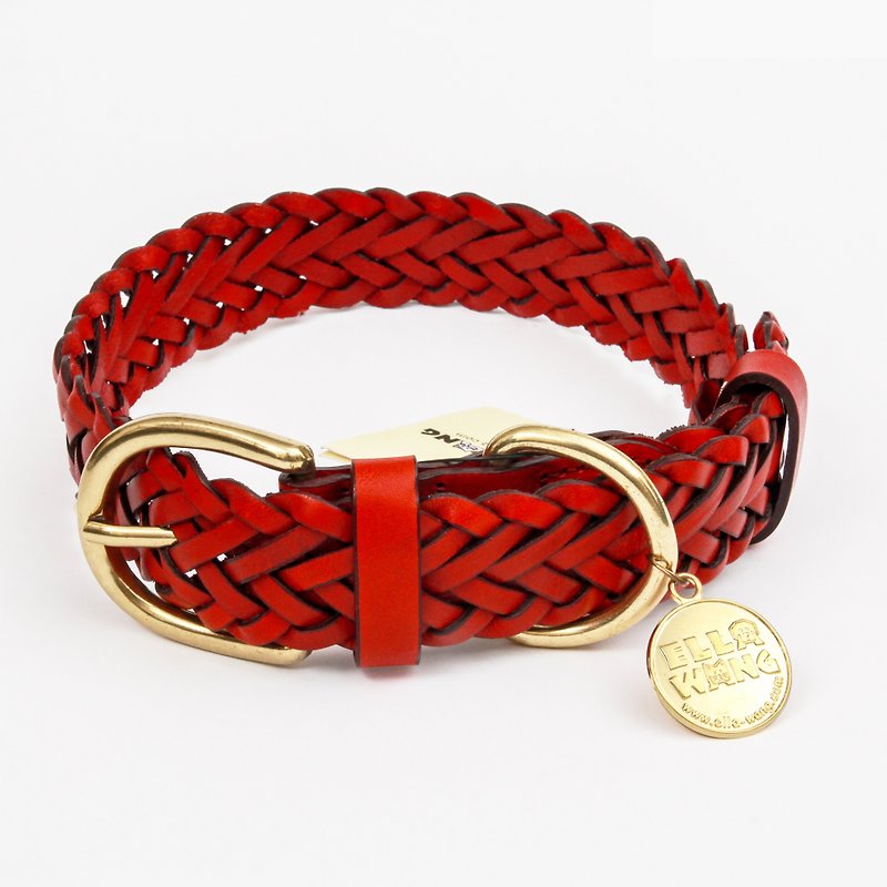 Ella Wang Design 手工编织皮革项圈-红 宠物项圈 - 项圈/牵绳 - 真皮 红色