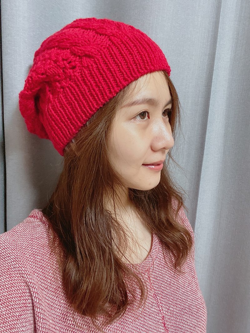 红色多变造型毛帽 - 帽子 - 羊毛 红色