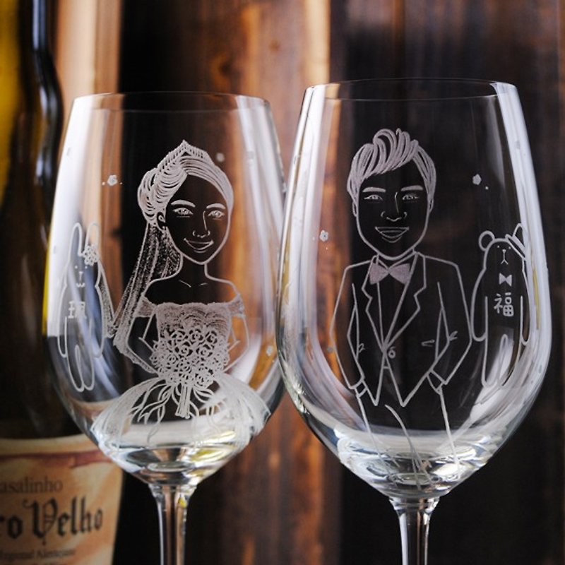 (一对价)425cc【结婚礼物】(写实版) 婚礼兔肖像对杯定制化礼物 - 订制画像 - 玻璃 咖啡色