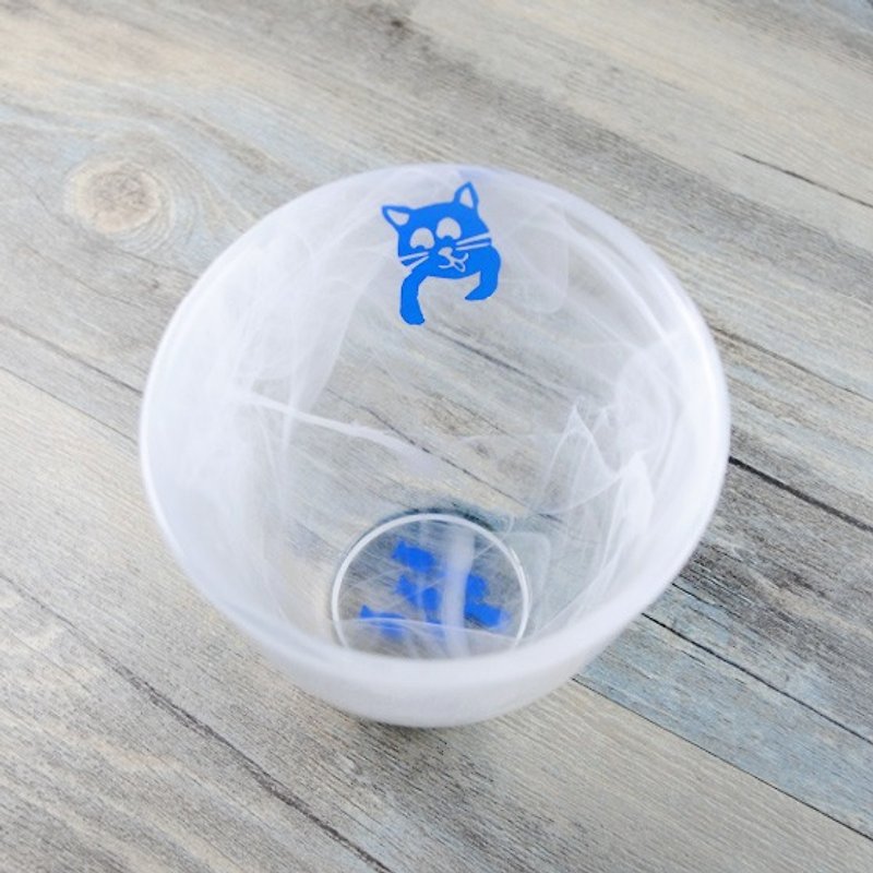 300cc【猫村玻璃杯】(蓝猫) ねこ猫抓鱼手工杯 温暖质感猫抓杯玻璃艺术 いつまでも一绪でいたい 不雕刻作品 - 酒杯/酒器 - 玻璃 蓝色