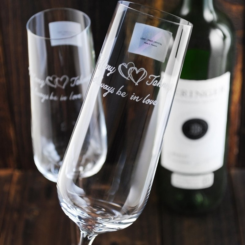 (一对价)270cc香港【双心婚礼】 Lucaris水晶香槟对杯 结婚酒杯 - 酒杯/酒器 - 玻璃 黑色
