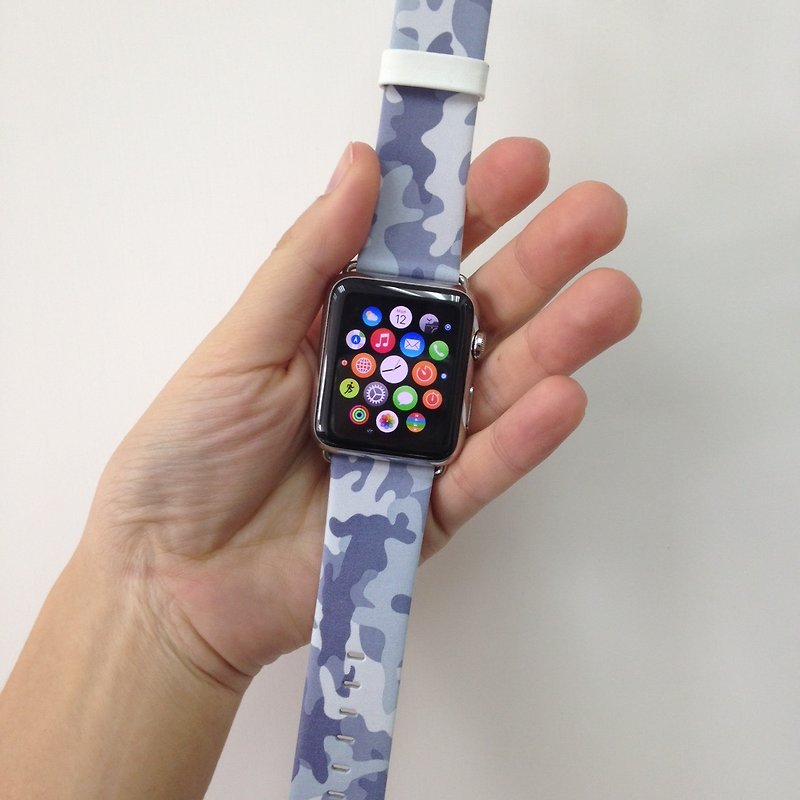 Apple Watch Series 1 , Series 2, Series 3 - Apple Watch 真皮手表带，适用于Apple Watch 及 Apple Watch Sport - Freshion 香港原创设计师品牌 - 银灰迷彩图案 12 - 表带 - 真皮 