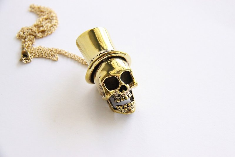 Golden Skull with Top Hat Pendant / Necklace - 项链 - 其他金属 金色