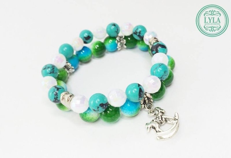 “渲染蓝绿珠珠&木马小吊饰” - 手链/手环 - 其他材质 绿色