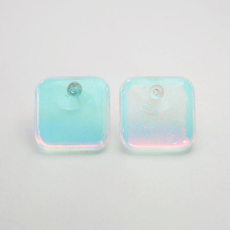 waterdrop earrings (square glass blue) - 耳环/耳夹 - 压克力 蓝色