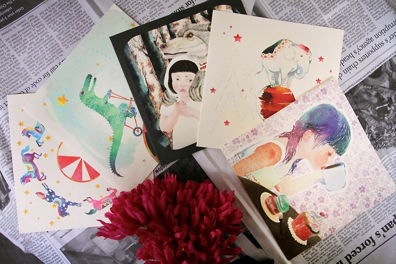 缤纷卡片5张套组---美感来自于融入生活的艺术Minervac - 卡片/明信片 - 纸 多色