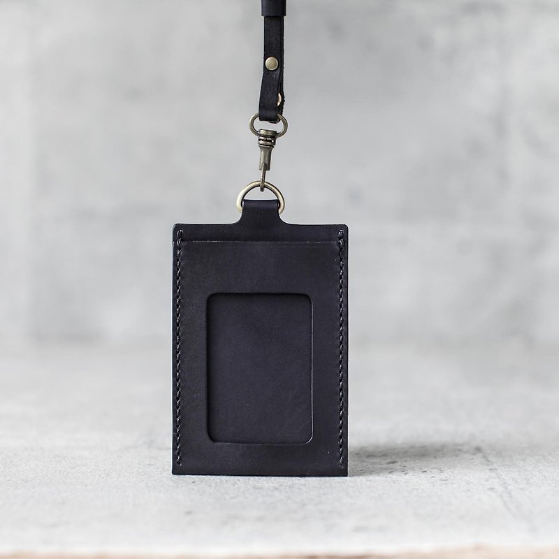 碳黑色植鞣真皮手工直式横式证件卡套 - 证件套/卡套 - 真皮 黑色