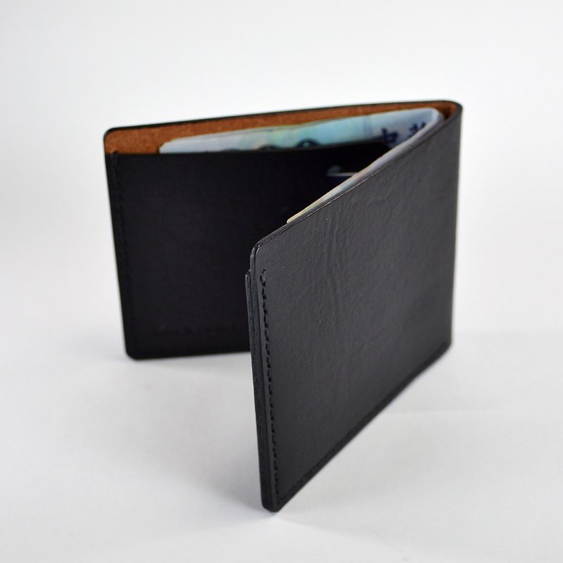 黑色植鞣革手缝简易短夹 - 皮夹/钱包 - 真皮 黑色