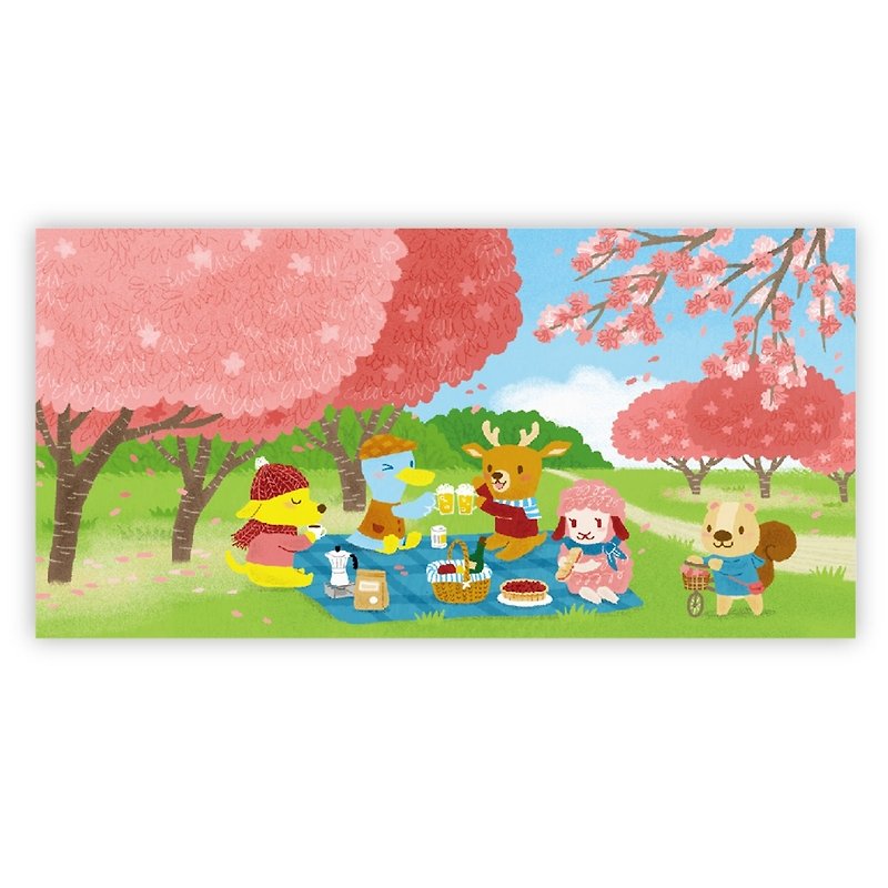 [Poca] 插画明信片：樱花野餐日（编号32） - 卡片/明信片 - 纸 