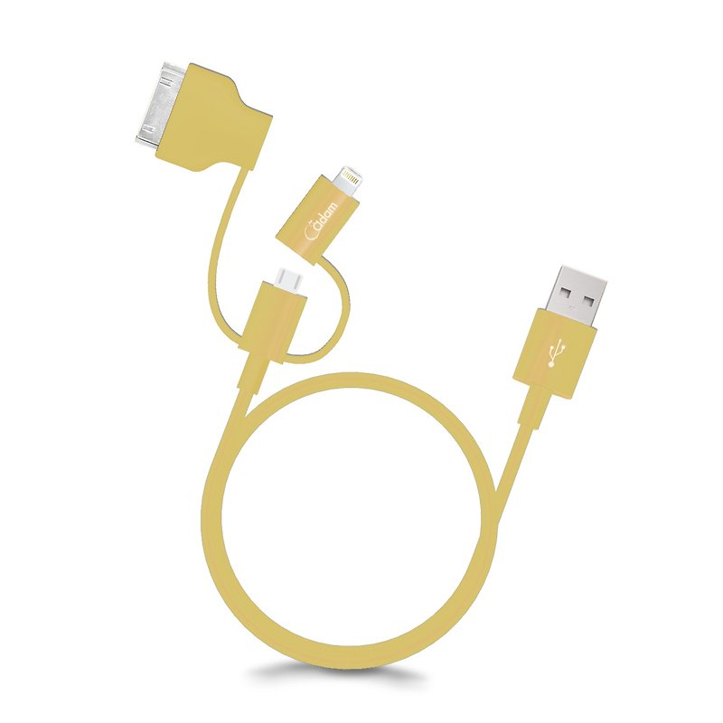 【福利品】苹果MFi认证 Multi-Plug 三合一多用传输线 90cm 黄 - 充电宝/传输线 - 塑料 黄色