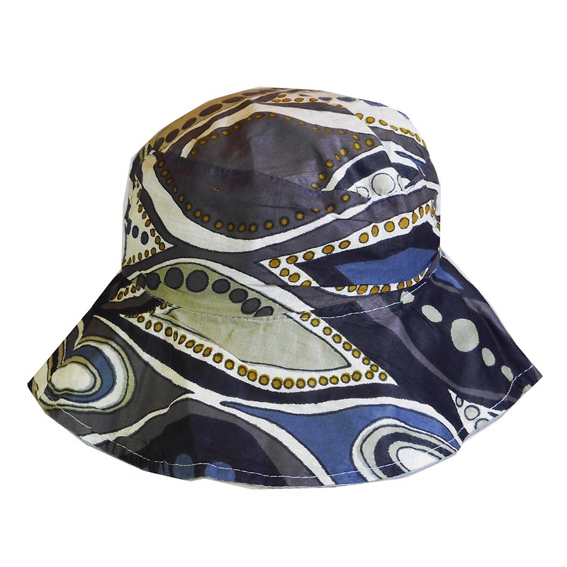 Boho Chic Style 渔夫帽-黑色白点 - 帽子 - 棉．麻 蓝色