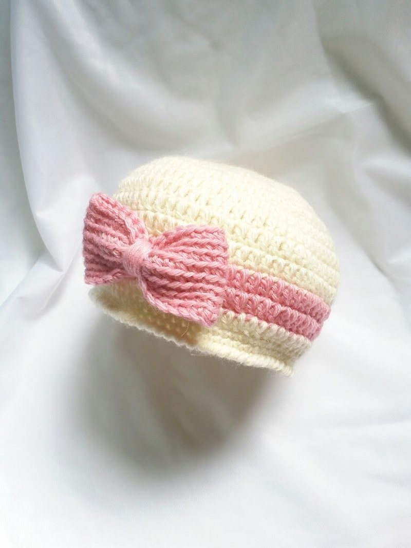 手钩蝴蝶结婴幼儿毛线帽 - 围嘴/口水巾 - 其他材质 粉红色