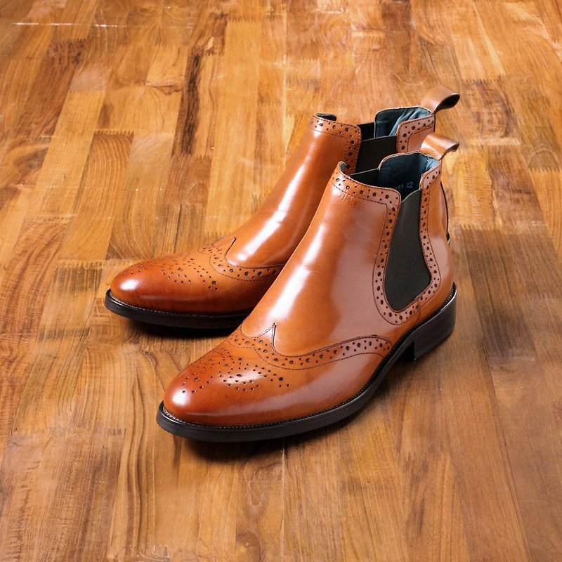 Vanger 优雅美型·绅士经典却尔西靴 Va181复古褐 - 男款靴子 - 真皮 咖啡色