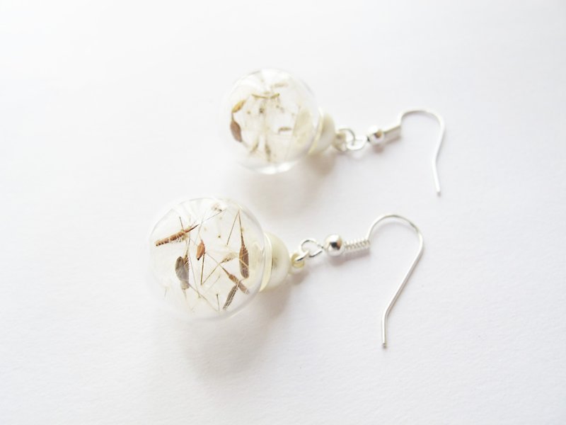 Rosy Garden 幸褔的歌蒲公英种子玻璃球钩式耳环 可换耳夹式 - 耳环/耳夹 - 玻璃 白色