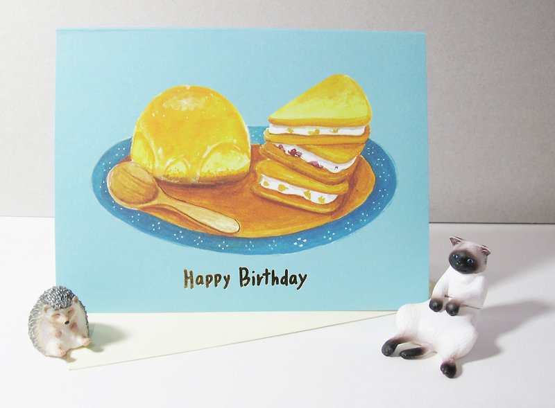 panda杂货铺-柠檬蛋糕与夹心饼干 烫金生日卡片 生日卡 - 卡片/明信片 - 纸 蓝色