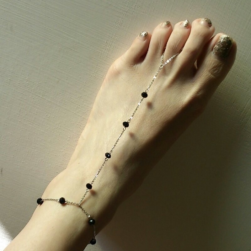 脚趾也要闪亮亮～不锈钢绕趾脚链～高贵黑水晶 - 手链/手环 - 其他材质 黑色