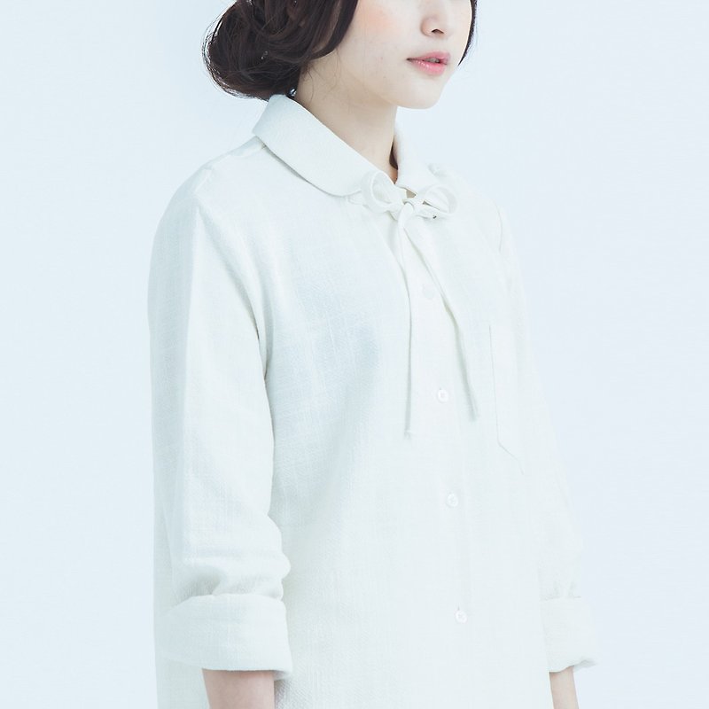 棉麻娃娃领衬衫 (附可拆除领带) - 女装衬衫 - 棉．麻 白色