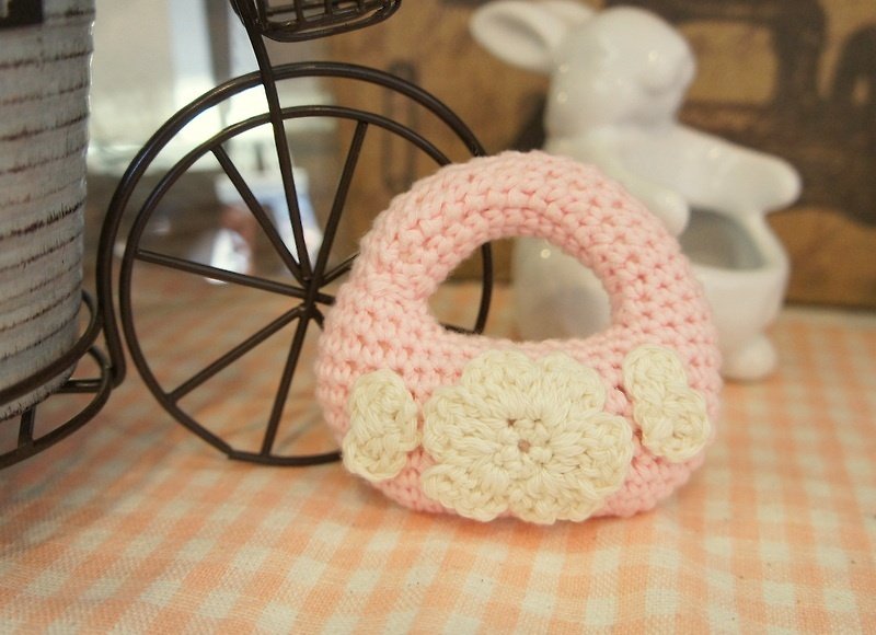 有机棉线编织花提篮手摇铃~ - 玩具/玩偶 - 其他材质 粉红色