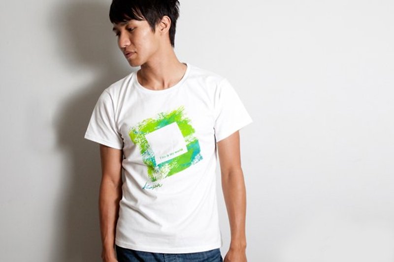 手绘手印TEE 【 My World 】男/女 - 女装 T 恤 - 棉．麻 绿色