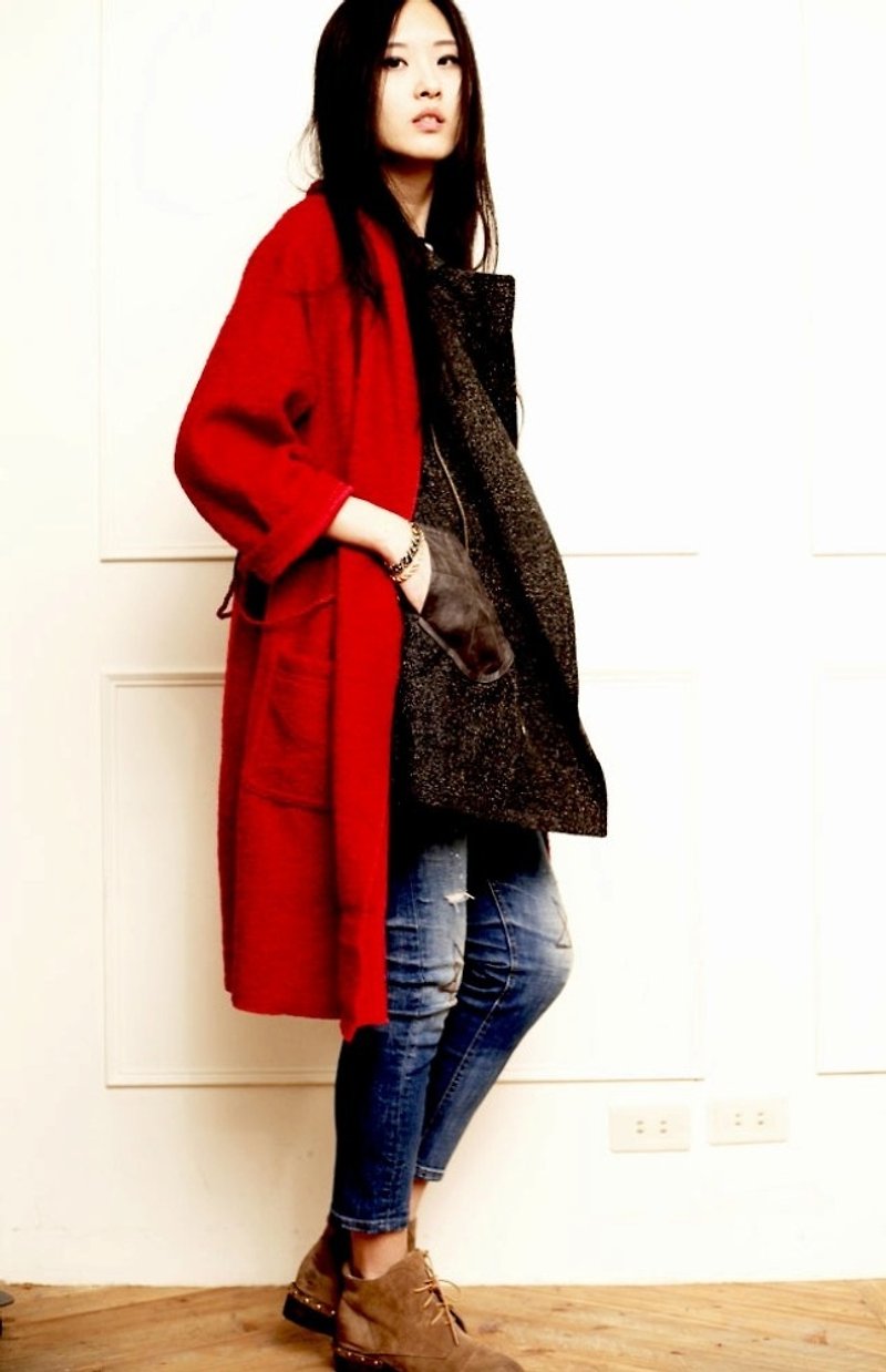 SARTO混羊毛料宽大过膝大外套(红色)-特价品 - 女装休闲/机能外套 - 其他材质 红色
