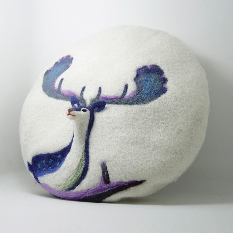 原创手工羊毛毡贝雷帽画家帽针毡立体麋鹿圣诞礼物—白色 - 帽子 - 羊毛 白色