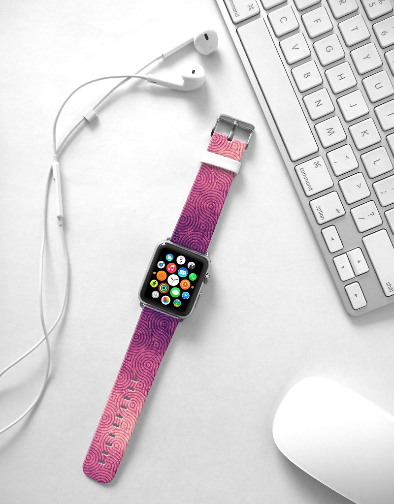 Apple Watch Series 1 , Series 2, Series 3 - Apple Watch 真皮手表带，适用于Apple Watch 及 Apple Watch Sport - Freshion 香港原创设计师品牌 - 紫丁香浪纹 66 - 表带 - 真皮 