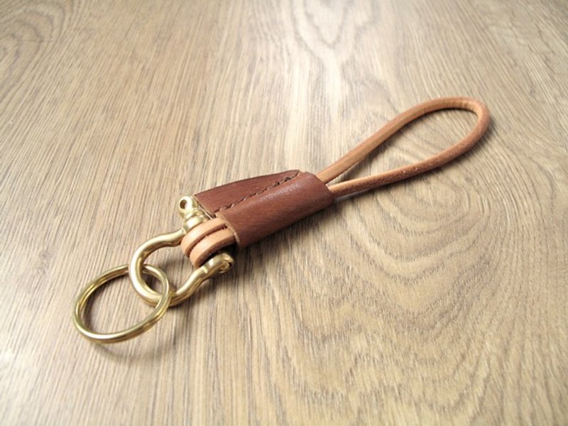 原始风的皮革气味 x皮革钥匙扣 (浅棕) - 钥匙链/钥匙包 - 真皮 咖啡色