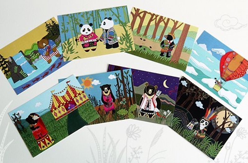 熊熊拿努搬新家系列插画明信片组 8张 - 卡片/明信片 - 纸 多色