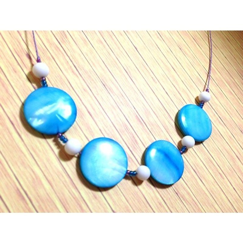 夏季贝壳颂~~天然蓝色贝壳石+白染玉石[限量唯一设计款] - 项链 - 其他材质 蓝色
