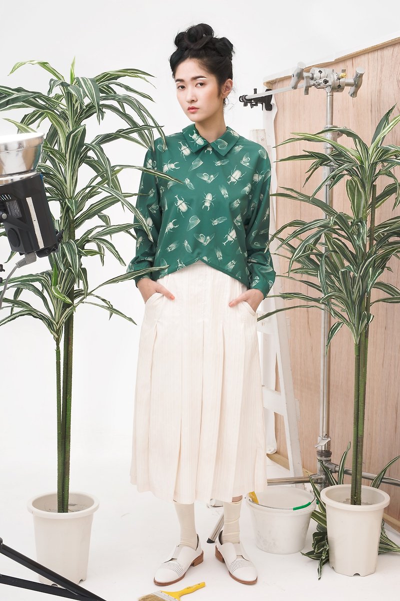 tan tan x Hsiao-Ron Cheng / 昆虫印花衬衫上衣 - 女装上衣 - 其他材质 绿色