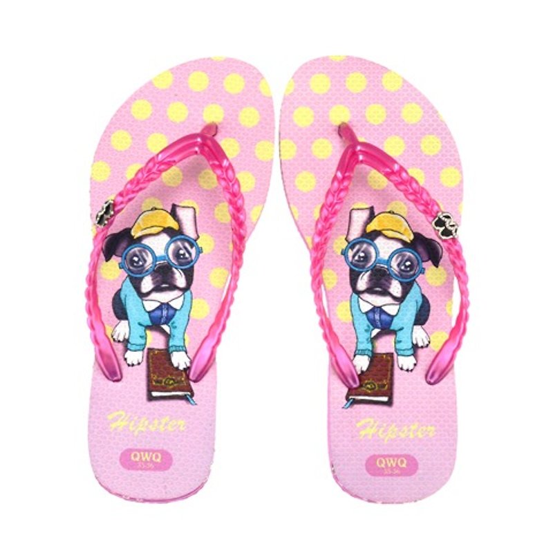 QWQ创意设计人字拖鞋(无钻)-Hipster-粉【STN0391502】 - 女款休闲鞋 - 防水材质 粉红色